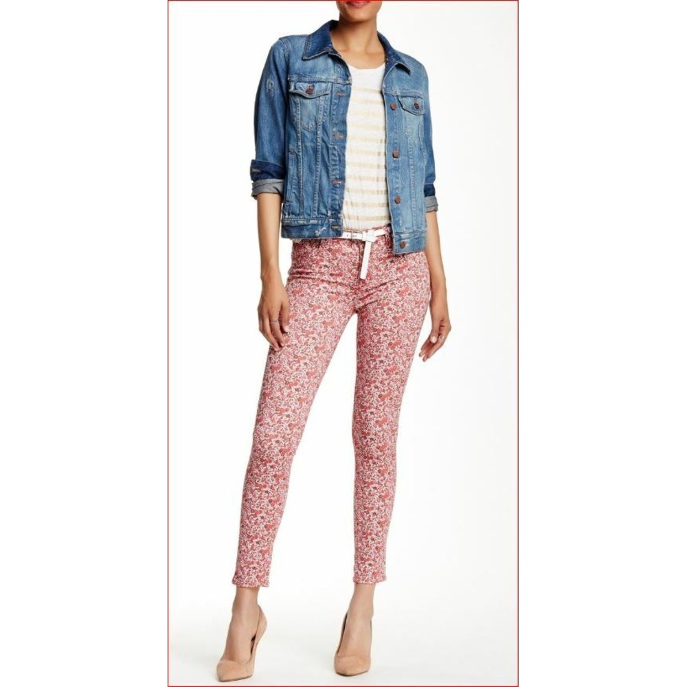 Hudson Nico Super Skinny Ankle Jeans Women 24 Red White Floral WMA407TEN USA